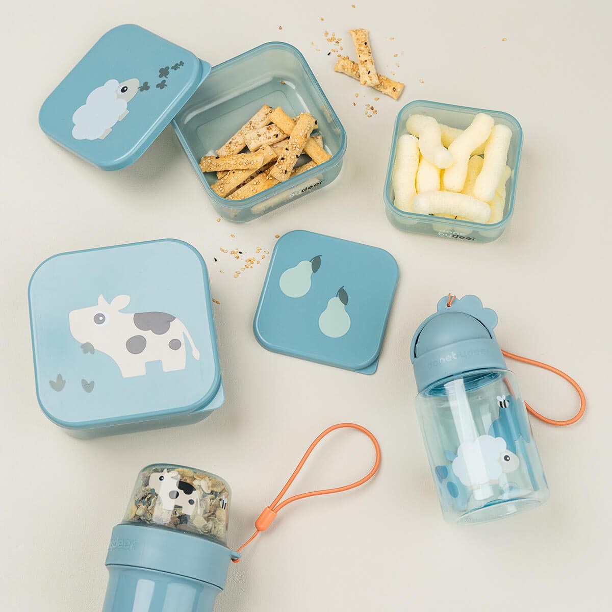 Done by Deer Small Drink Bottle Tiny Farm Blue
