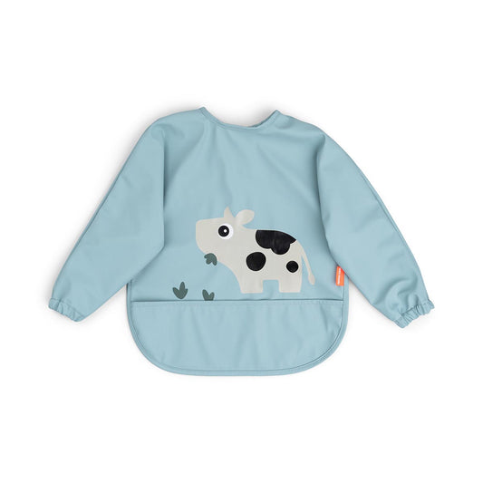 Done by Deer Sleeved Pocket Bib Tiny Farm Blue