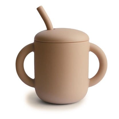 Mushie Training Cup & Straw Natural