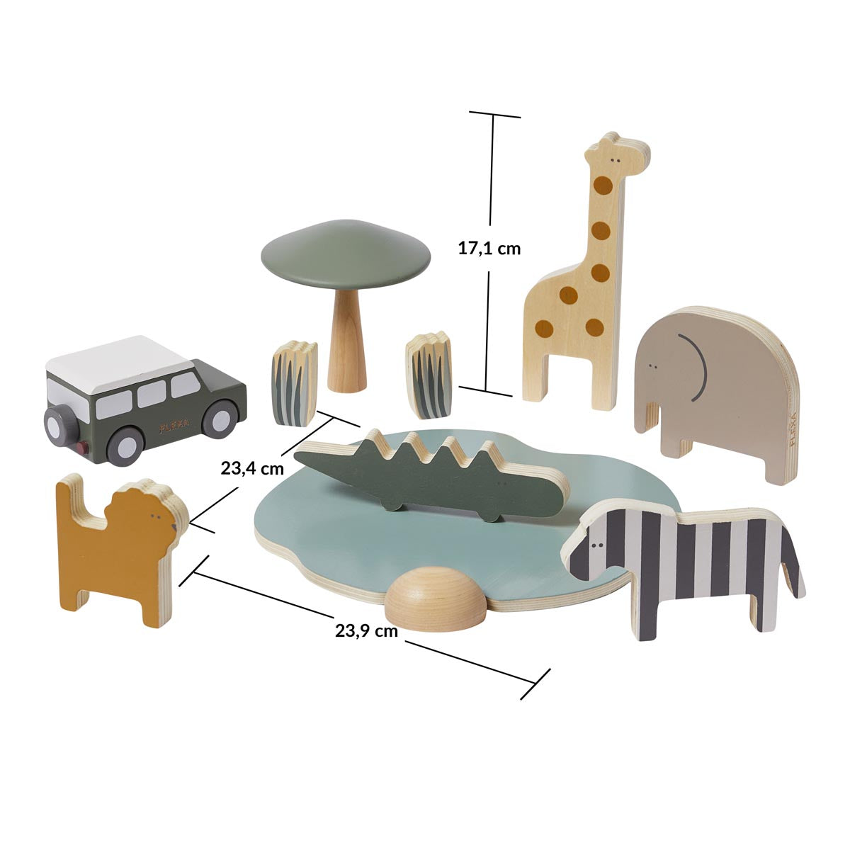 Flexa Wooden Safari Animals and Jeep